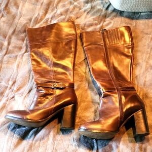 Lane Bryant Brown Leather Knee-High Boots, Size 10W, Wide Calf Boots I